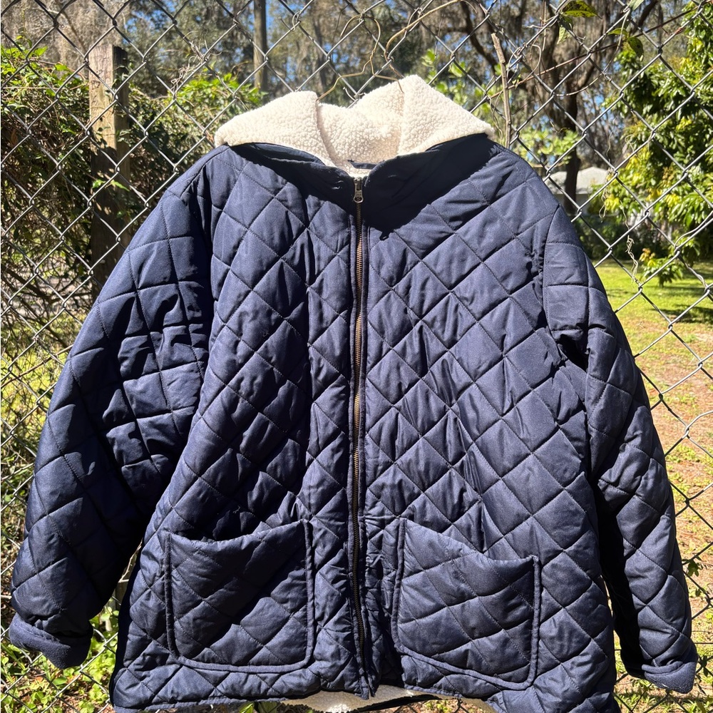 Navy Quilted Jacket with Hood